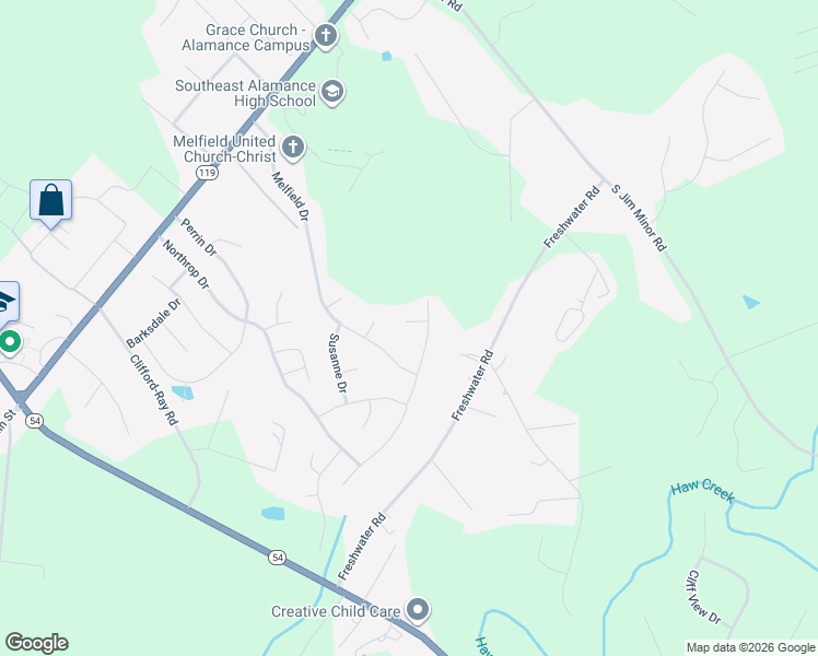 map of restaurants, bars, coffee shops, grocery stores, and more near 110 Hilliard Court in Haw River