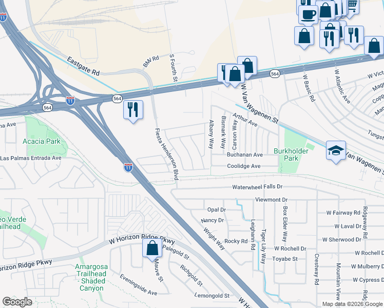 map of restaurants, bars, coffee shops, grocery stores, and more near 272 Garnet Garden Street in Henderson
