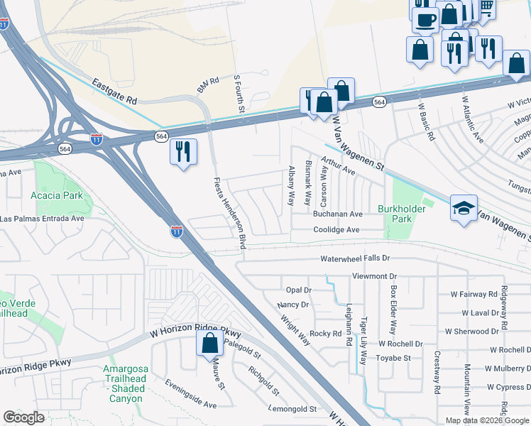 map of restaurants, bars, coffee shops, grocery stores, and more near 272 Garnet Garden Street in Henderson