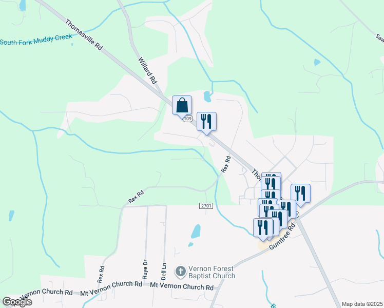 map of restaurants, bars, coffee shops, grocery stores, and more near 4365 Shauna Drive in Winston-Salem
