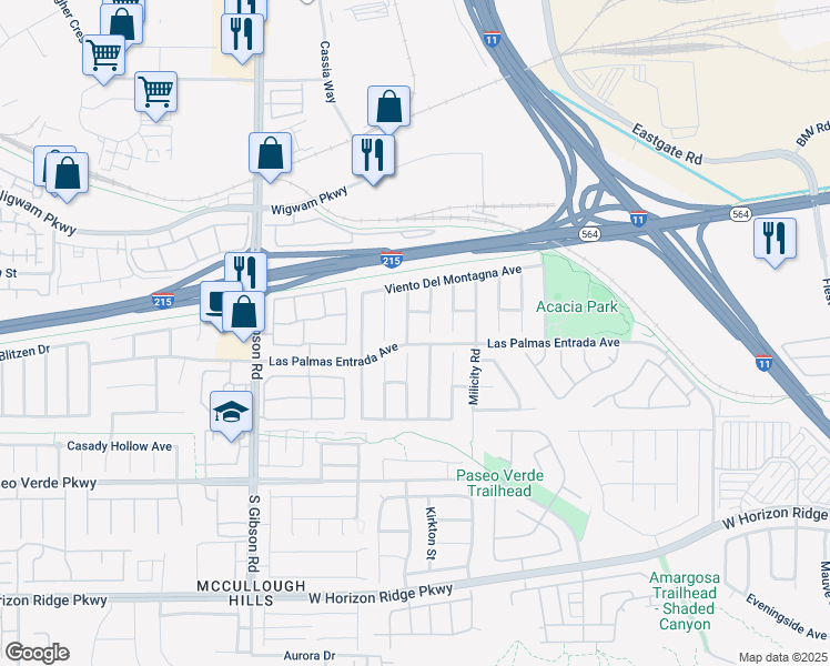 map of restaurants, bars, coffee shops, grocery stores, and more near 76 La Fiesta Street in Henderson