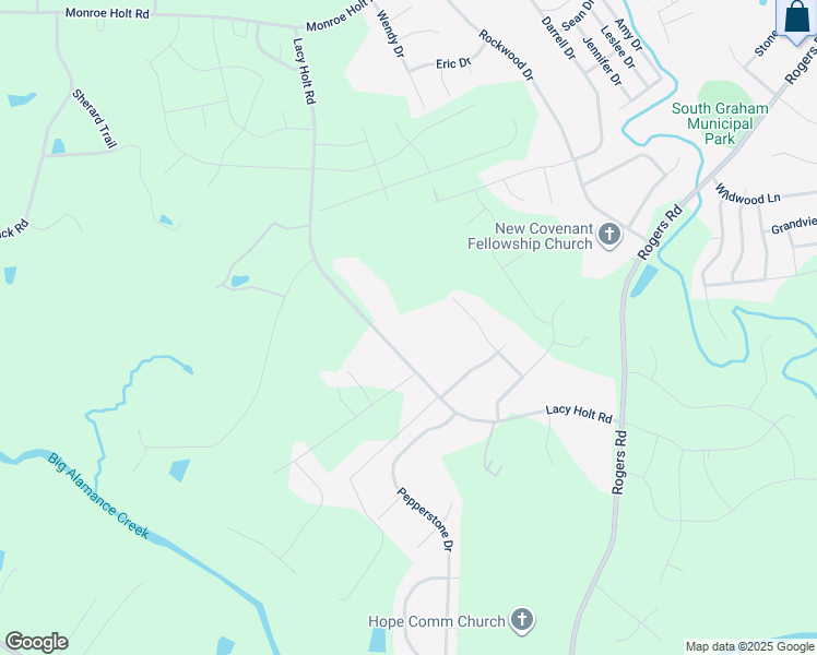 map of restaurants, bars, coffee shops, grocery stores, and more near 2222 Lacy Holt Road in Graham