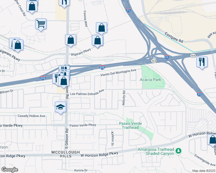map of restaurants, bars, coffee shops, grocery stores, and more near 76 La Fiesta Street in Henderson