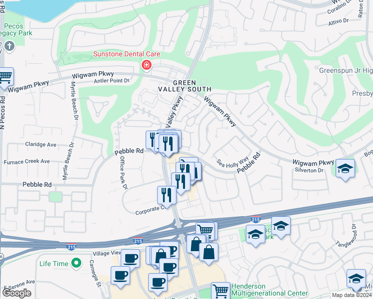 map of restaurants, bars, coffee shops, grocery stores, and more near 2164 Polynesia Circle in Henderson