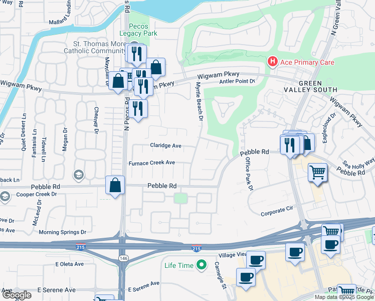 map of restaurants, bars, coffee shops, grocery stores, and more near 36 Lovelady Court in Henderson