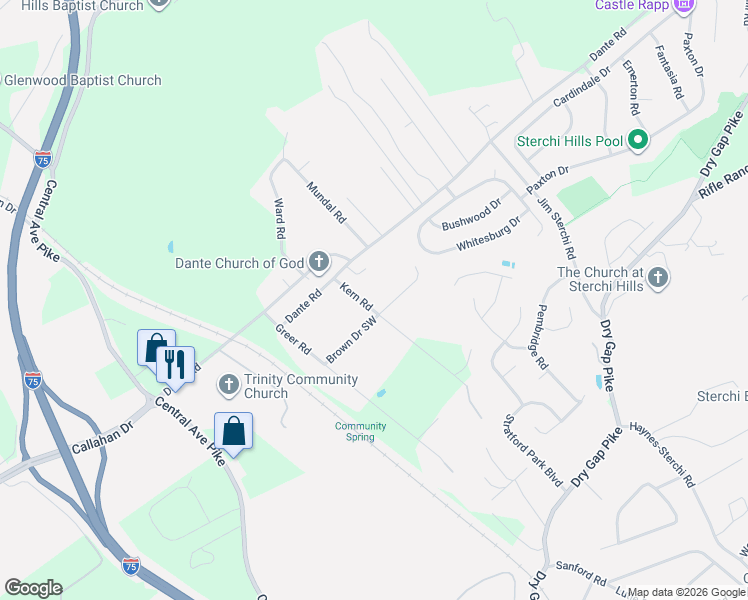map of restaurants, bars, coffee shops, grocery stores, and more near 6704 Kern Road in Knoxville