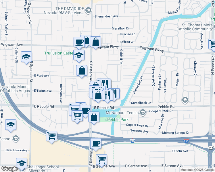 map of restaurants, bars, coffee shops, grocery stores, and more near 8758 Arawana Place in Henderson