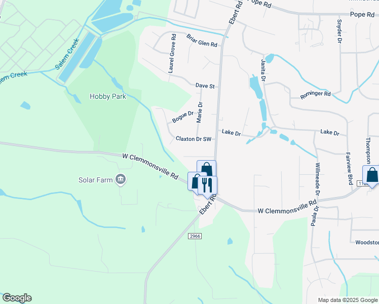 map of restaurants, bars, coffee shops, grocery stores, and more near 2207 Winsted Street in Winston-Salem