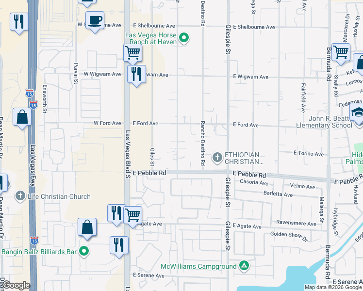 map of restaurants, bars, coffee shops, grocery stores, and more near Haven Street in Las Vegas