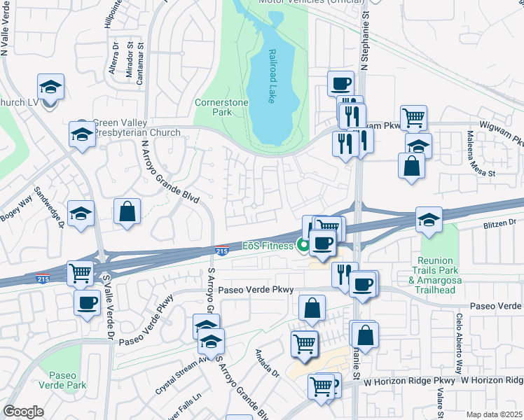 map of restaurants, bars, coffee shops, grocery stores, and more near 1525 Spiced Wine Avenue in Henderson