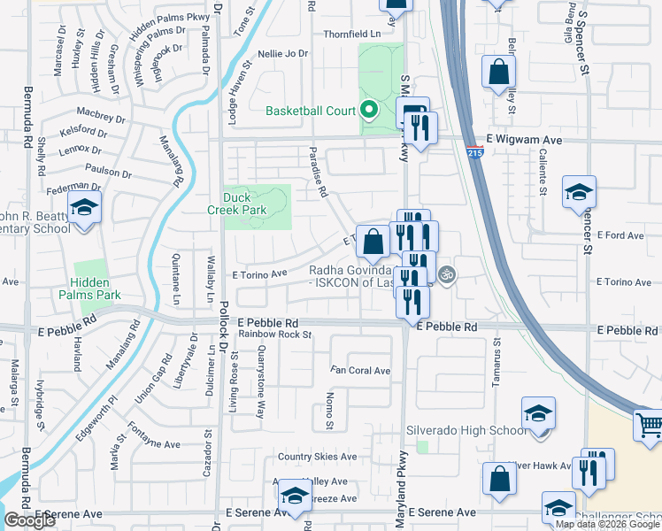 map of restaurants, bars, coffee shops, grocery stores, and more near 8777 Shady Peak Way in Las Vegas