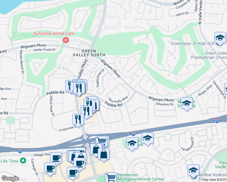 map of restaurants, bars, coffee shops, grocery stores, and more near 2128 Sun Rose Circle in Henderson