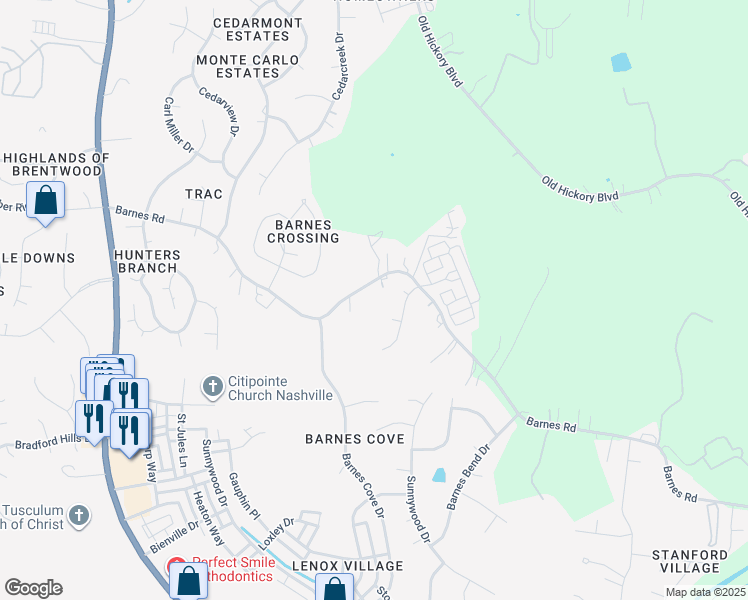 map of restaurants, bars, coffee shops, grocery stores, and more near 1179 Barnes Road in Nashville