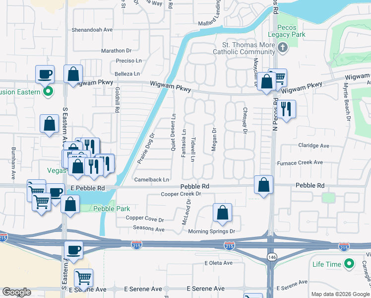 map of restaurants, bars, coffee shops, grocery stores, and more near 42 Fantasia Ln in Henderson