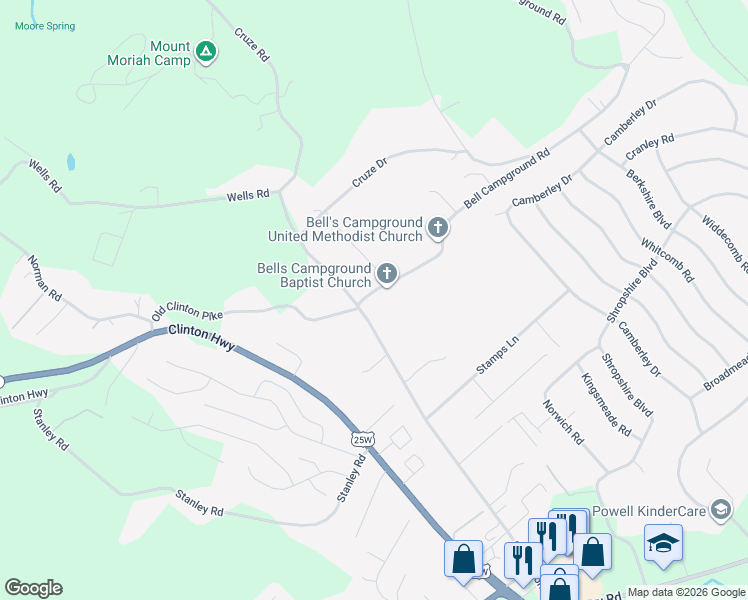 map of restaurants, bars, coffee shops, grocery stores, and more near 7812 Bell Campground Road in Powell