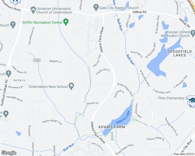map of restaurants, bars, coffee shops, grocery stores, and more near 5621 Poplar Hill Court in Greensboro