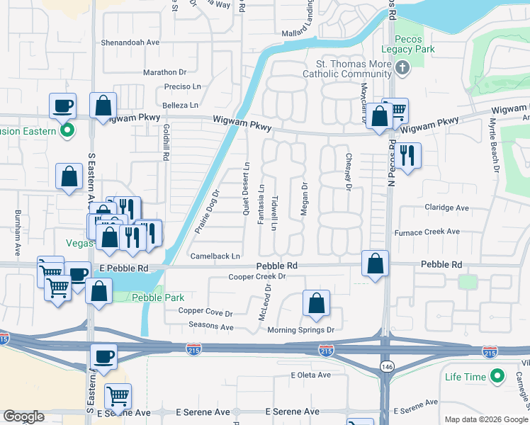map of restaurants, bars, coffee shops, grocery stores, and more near 42 Fantasia Lane in Henderson