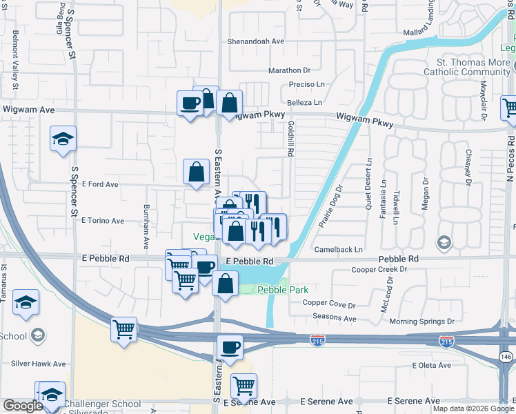 map of restaurants, bars, coffee shops, grocery stores, and more near 8752 Arawana Place in Henderson