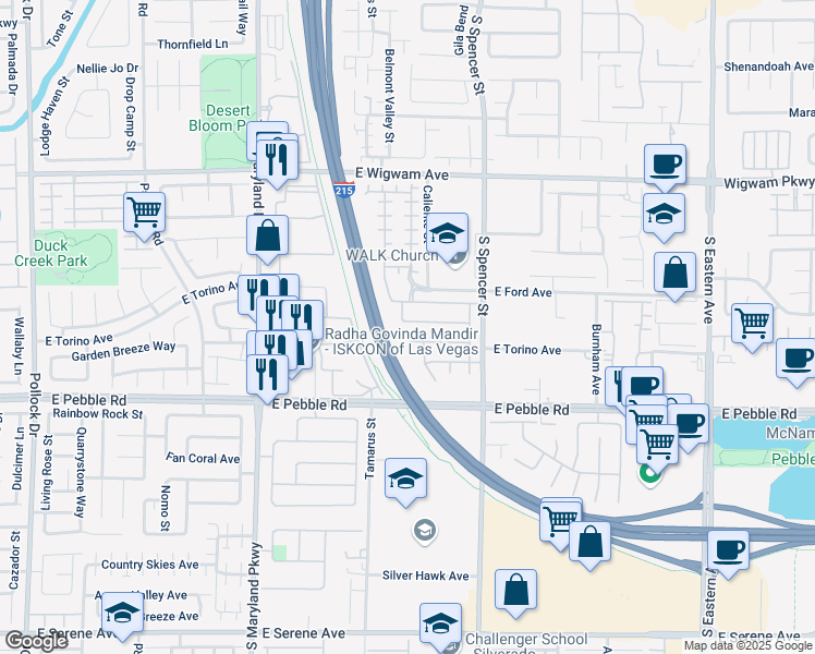 map of restaurants, bars, coffee shops, grocery stores, and more near 1601 Spotted Wolf Avenue in Las Vegas