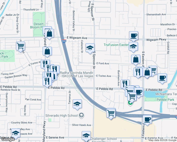 map of restaurants, bars, coffee shops, grocery stores, and more near 1766 Little Crow Avenue in Las Vegas