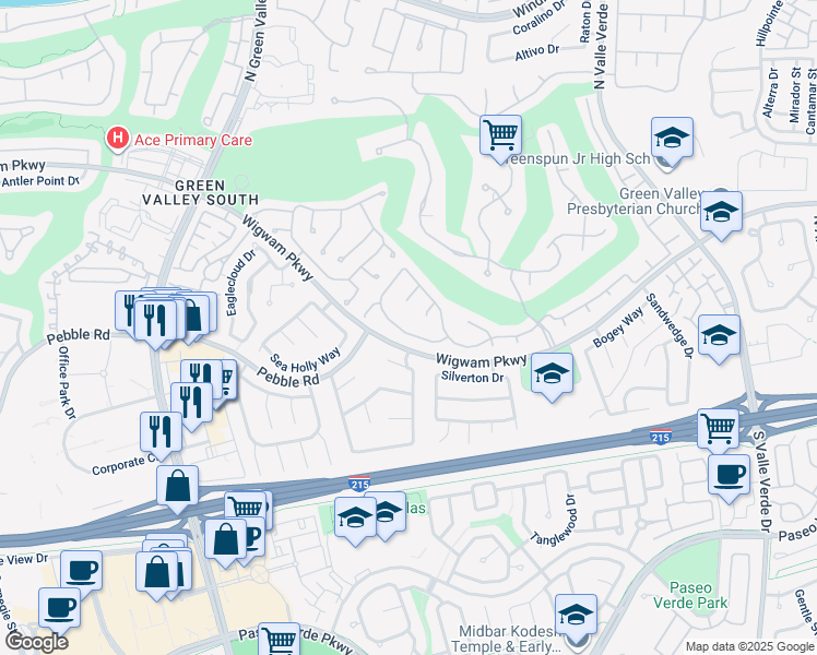 map of restaurants, bars, coffee shops, grocery stores, and more near 72 Teton Pines Drive in Henderson