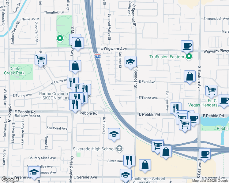 map of restaurants, bars, coffee shops, grocery stores, and more near 1601 Spotted Wolf Avenue in Las Vegas