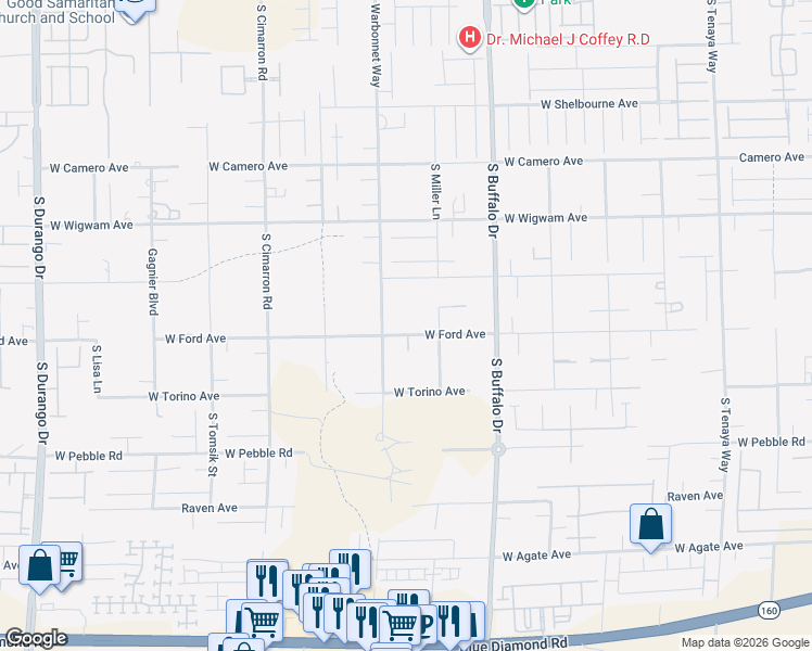 map of restaurants, bars, coffee shops, grocery stores, and more near 7966 West Ford Avenue in Las Vegas