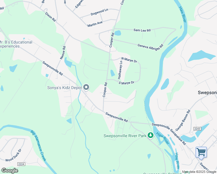 map of restaurants, bars, coffee shops, grocery stores, and more near 2302 Cooper Road in Graham