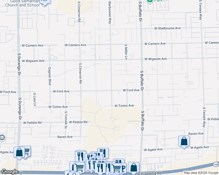 map of restaurants, bars, coffee shops, grocery stores, and more near 8050 West Ford Avenue in Las Vegas