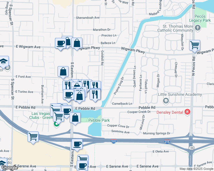 map of restaurants, bars, coffee shops, grocery stores, and more near 2838 Lone Cliff Drive in Henderson