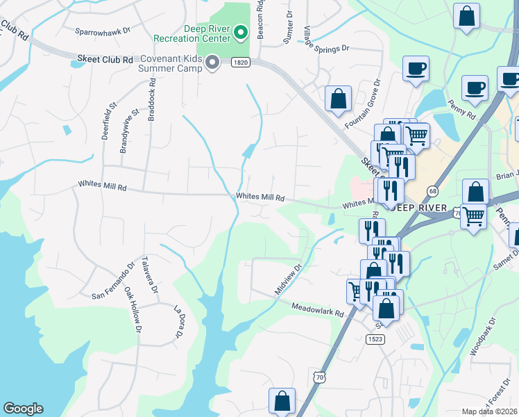 map of restaurants, bars, coffee shops, grocery stores, and more near 4405 Essex Court in High Point