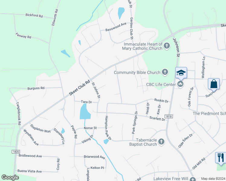 map of restaurants, bars, coffee shops, grocery stores, and more near 1201 Arrowhead Court in High Point