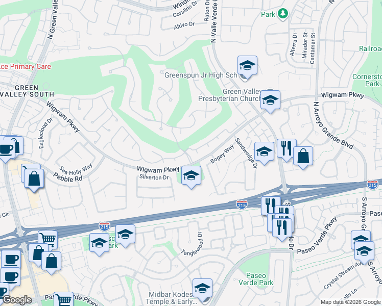 map of restaurants, bars, coffee shops, grocery stores, and more near 1901 Grey Eagle Street in Henderson