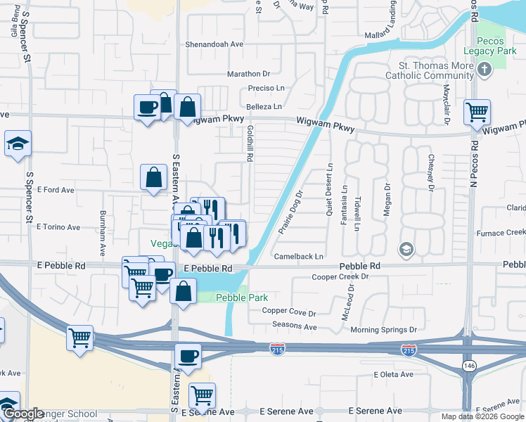 map of restaurants, bars, coffee shops, grocery stores, and more near 2836 Basil Leaf Drive in Henderson