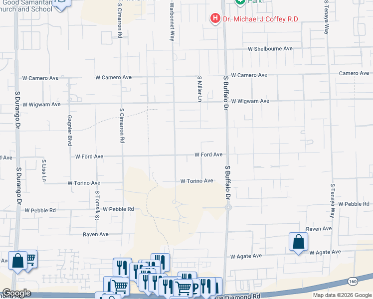 map of restaurants, bars, coffee shops, grocery stores, and more near 7945 West Ford Avenue in Las Vegas
