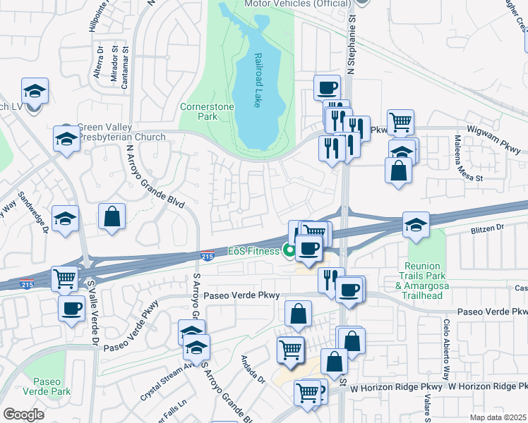 map of restaurants, bars, coffee shops, grocery stores, and more near 1525 Spiced Wine Avenue in Henderson