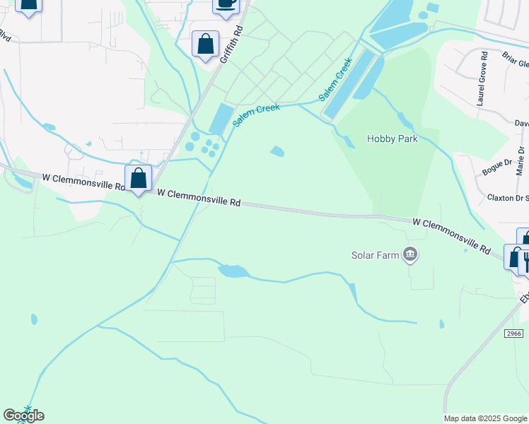 map of restaurants, bars, coffee shops, grocery stores, and more near 2370 West Clemmonsville Road in Winston-Salem