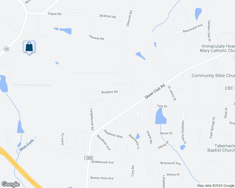 map of restaurants, bars, coffee shops, grocery stores, and more near 740 Burguss Road in High Point