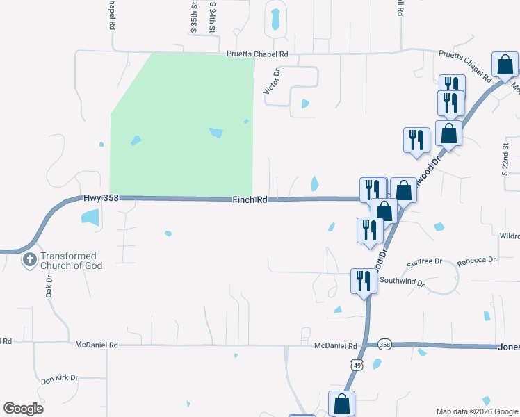 map of restaurants, bars, coffee shops, grocery stores, and more near 3204 Arkansas 358 in Paragould