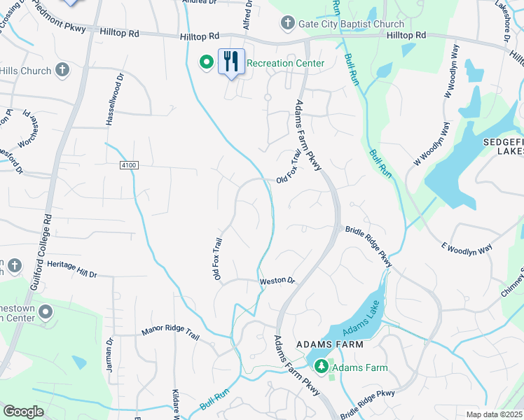 map of restaurants, bars, coffee shops, grocery stores, and more near 9 Brackenwood Court in Greensboro