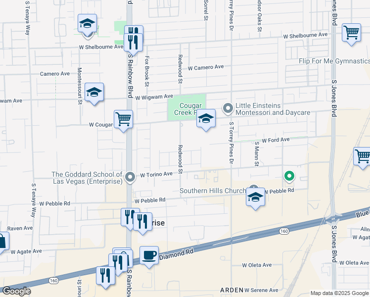 map of restaurants, bars, coffee shops, grocery stores, and more near 6682 Zorya Rise Avenue in Las Vegas