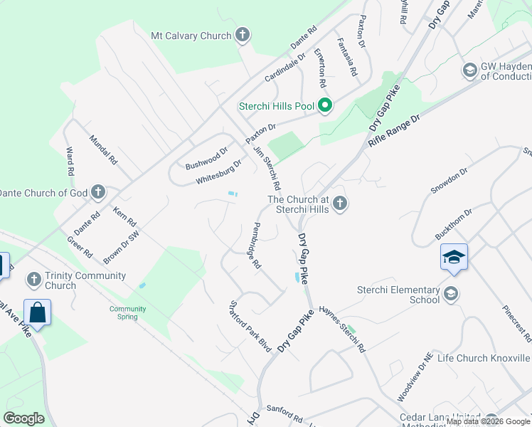 map of restaurants, bars, coffee shops, grocery stores, and more near 6510 Jim Sterchi Road in Knoxville