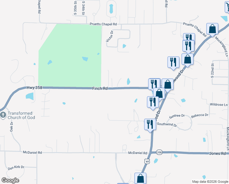 map of restaurants, bars, coffee shops, grocery stores, and more near 3204 Arkansas 358 in Paragould