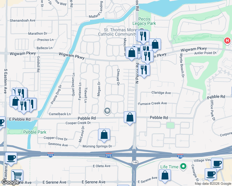 map of restaurants, bars, coffee shops, grocery stores, and more near 35 Chesney Drive in Henderson