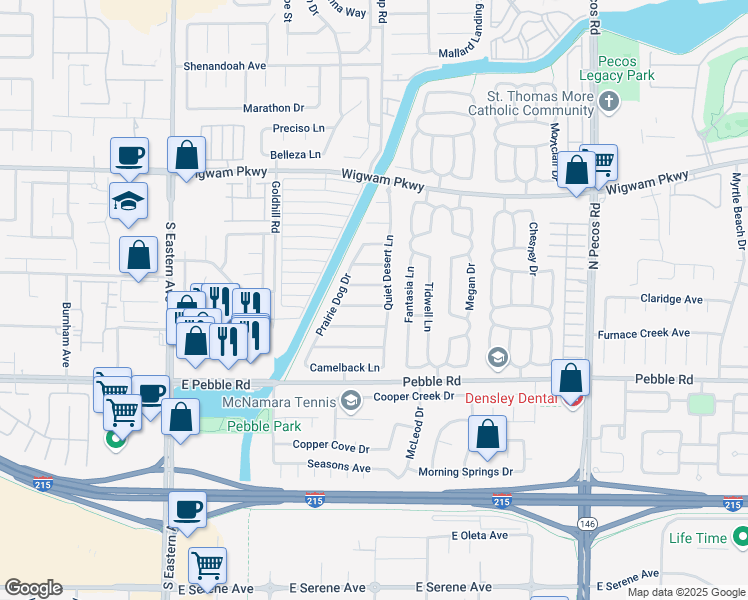 map of restaurants, bars, coffee shops, grocery stores, and more near 2811 Painted Rose Lane in Henderson