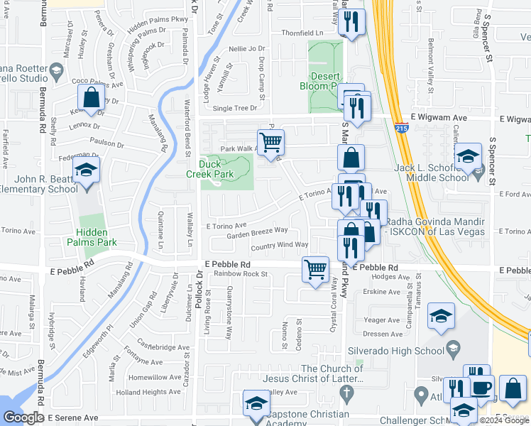 map of restaurants, bars, coffee shops, grocery stores, and more near 973 Coldwater Falls Way in Las Vegas