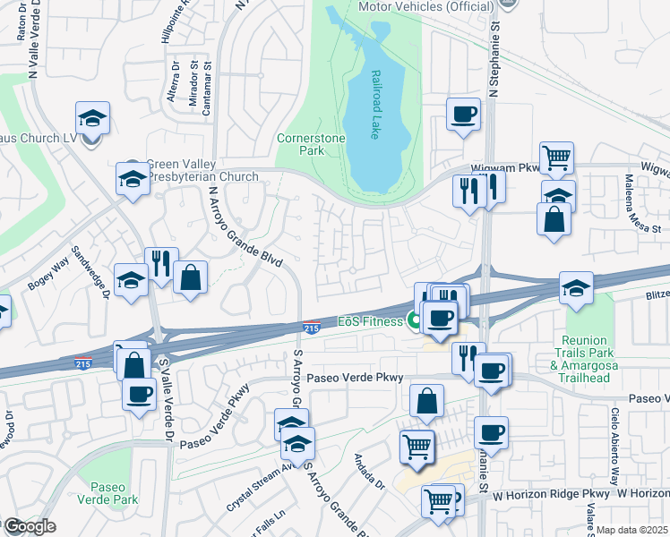 map of restaurants, bars, coffee shops, grocery stores, and more near 5 Ladasa Court in Henderson