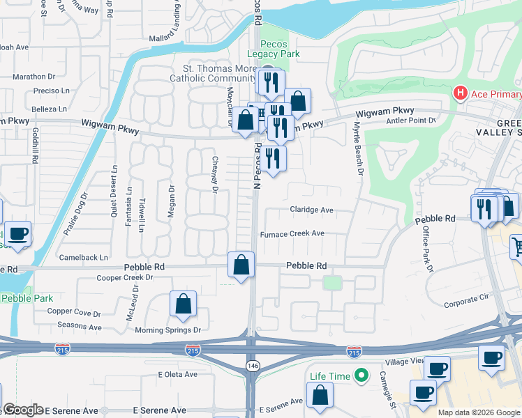 map of restaurants, bars, coffee shops, grocery stores, and more near 37 Bishopsgate Terrace in Henderson