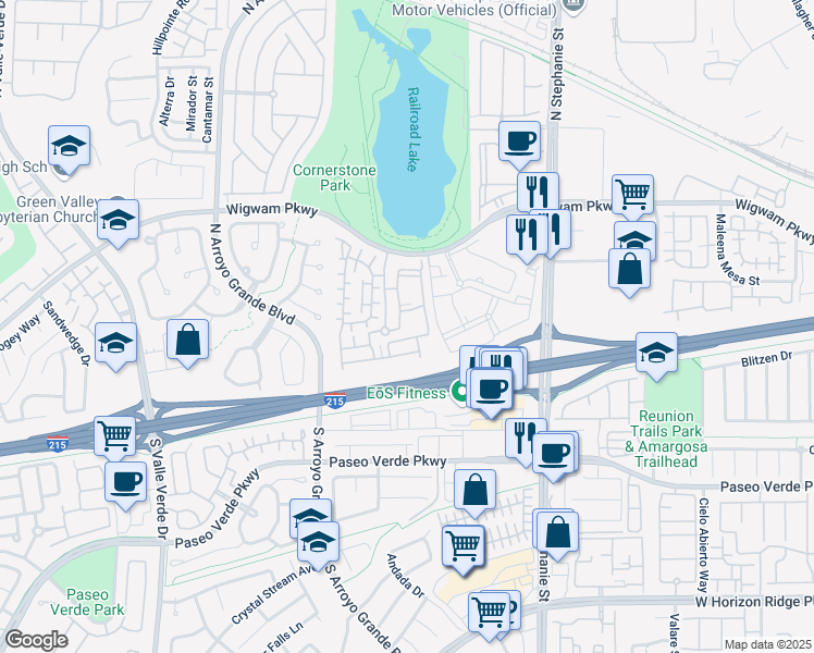 map of restaurants, bars, coffee shops, grocery stores, and more near 1525 Spiced Wine Avenue in Henderson