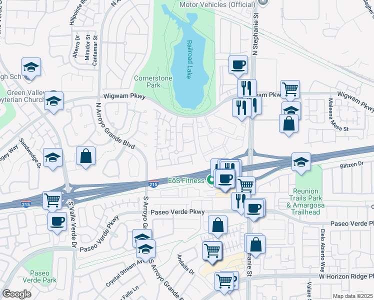 map of restaurants, bars, coffee shops, grocery stores, and more near 1525 Spiced Wine Avenue in Henderson